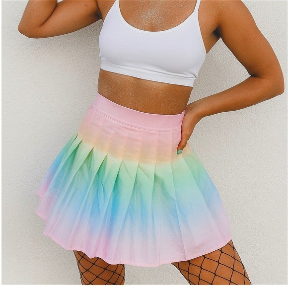 Small New Rainbow Pastel Pleated Mini Skirt Kawaii Cosplay Gay LGBT Pride - Picture 1 of 4
